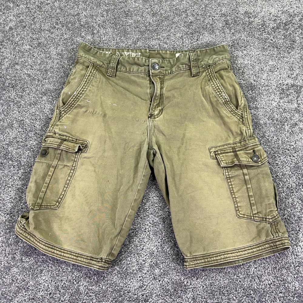 TK AXEL Shorts Mens 32 Brown Green Cargo Straight Embroidered Pockets Casual
